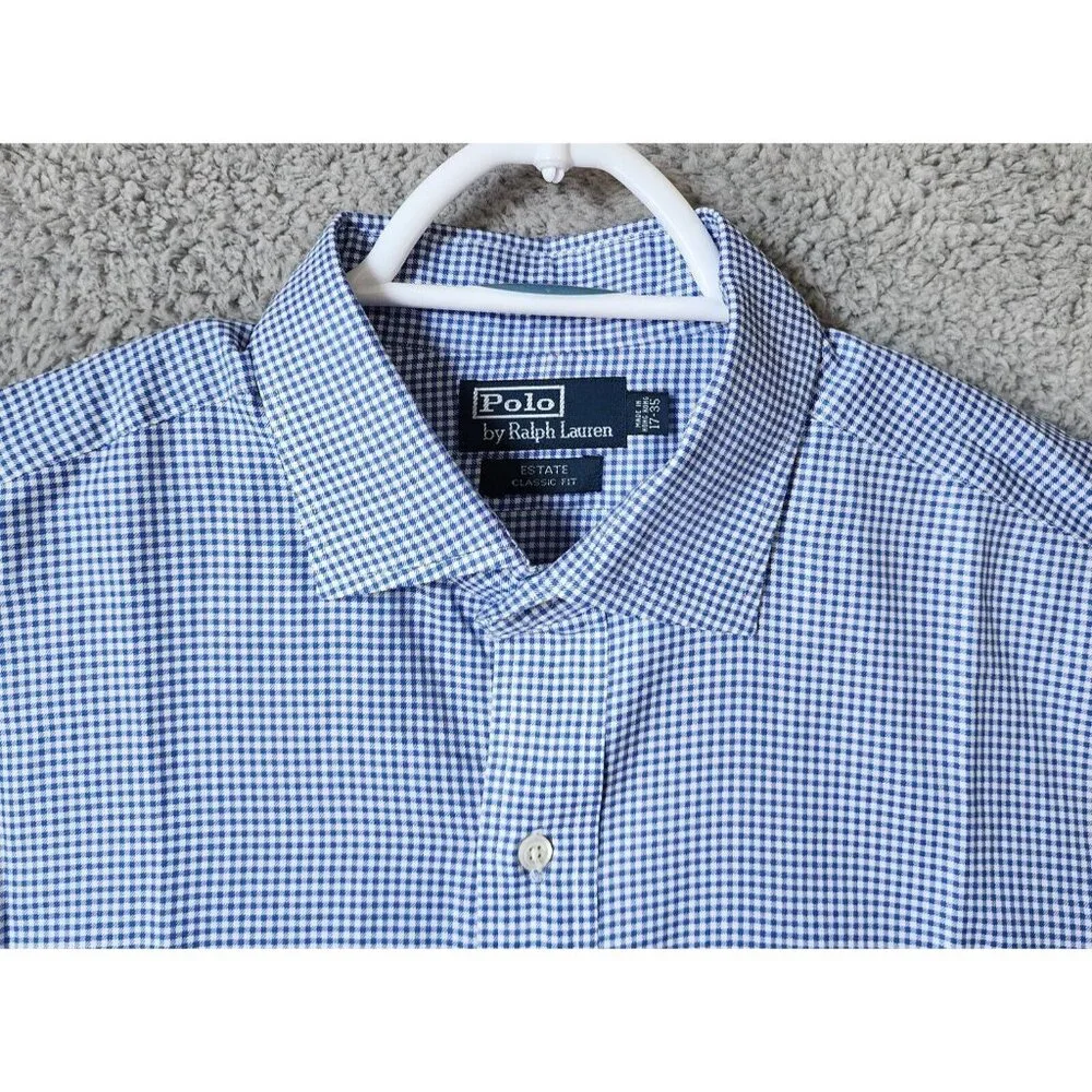 Polo Ralph Lauren Estate Classic Fit Blue Plaid Long Sleeve Button Shirt Size 17